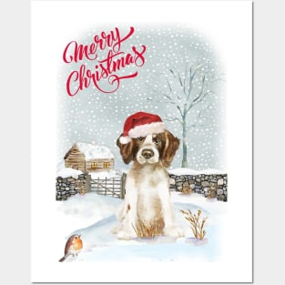 English Springer Spaniel Merry Christmas Santa Dog Posters and Art